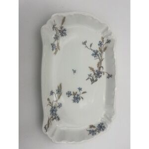 H&C Bavaria Germany Floral Porcelain Serving Tray Platter 11x7 Blue Antique